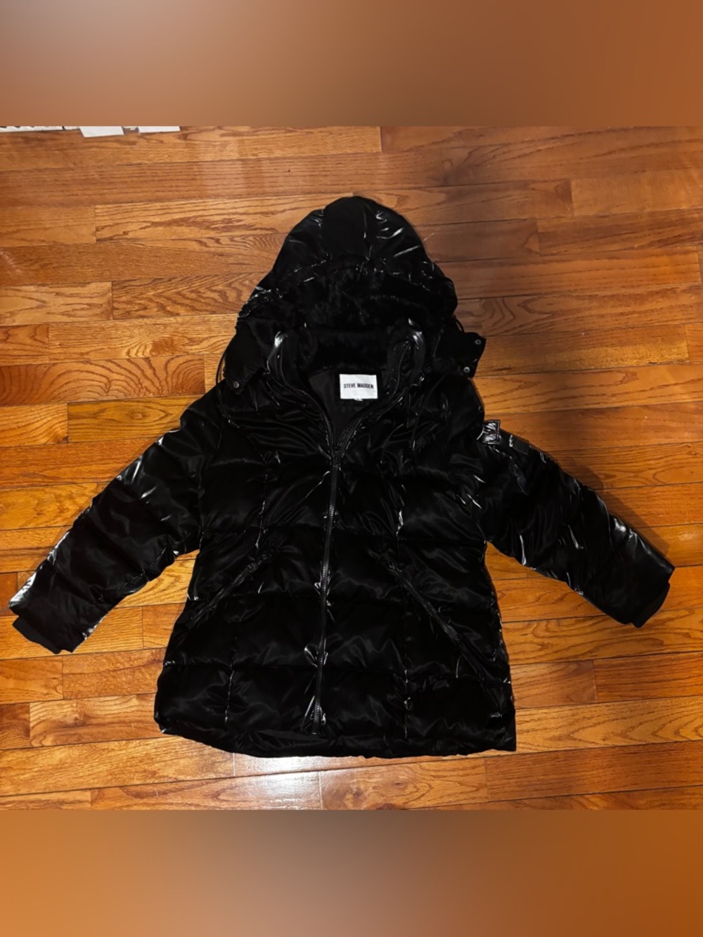 Steve Madden Black Glossy Men's Hooded Puffer Jacket